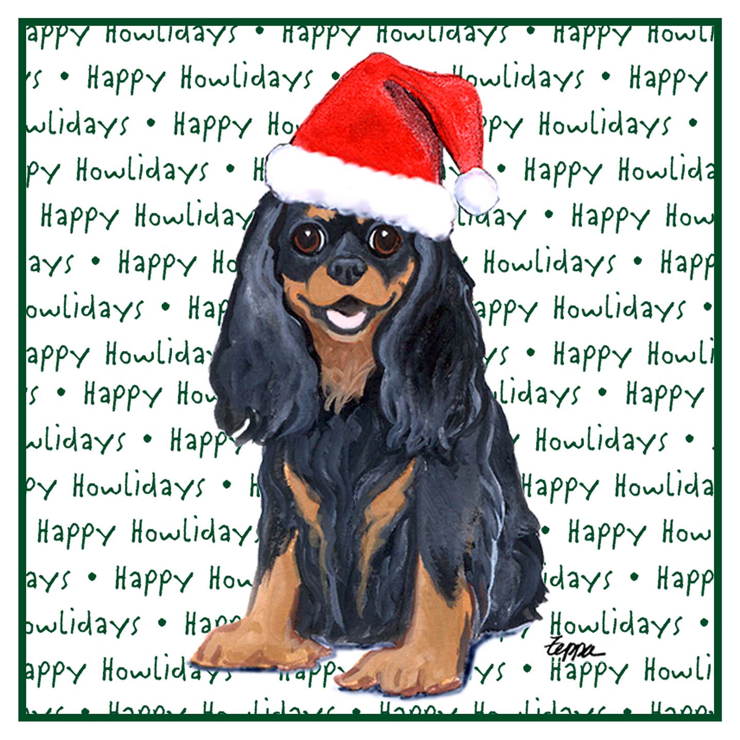 Cavalier King Charles Spaniel (Black & Tan) Happy Howlidays Text - Women's V-Neck T-Shirt