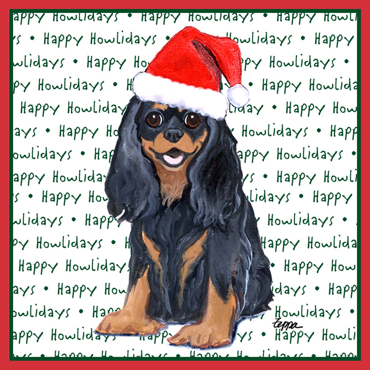 Cavalier King Charles Spaniel (Black & Tan) Happy Howlidays Text - Adult Unisex Long Sleeve T-Shirt