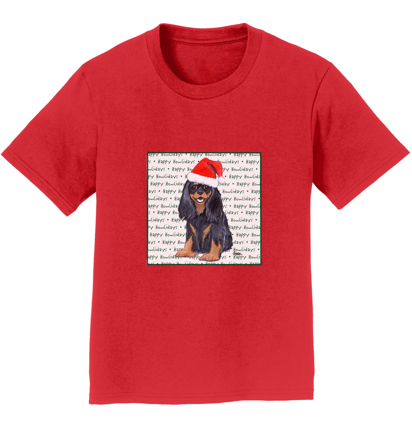 Cavalier King Charles Spaniel (Black & Tan) Happy Howlidays Text - Kids' Unisex T-Shirt