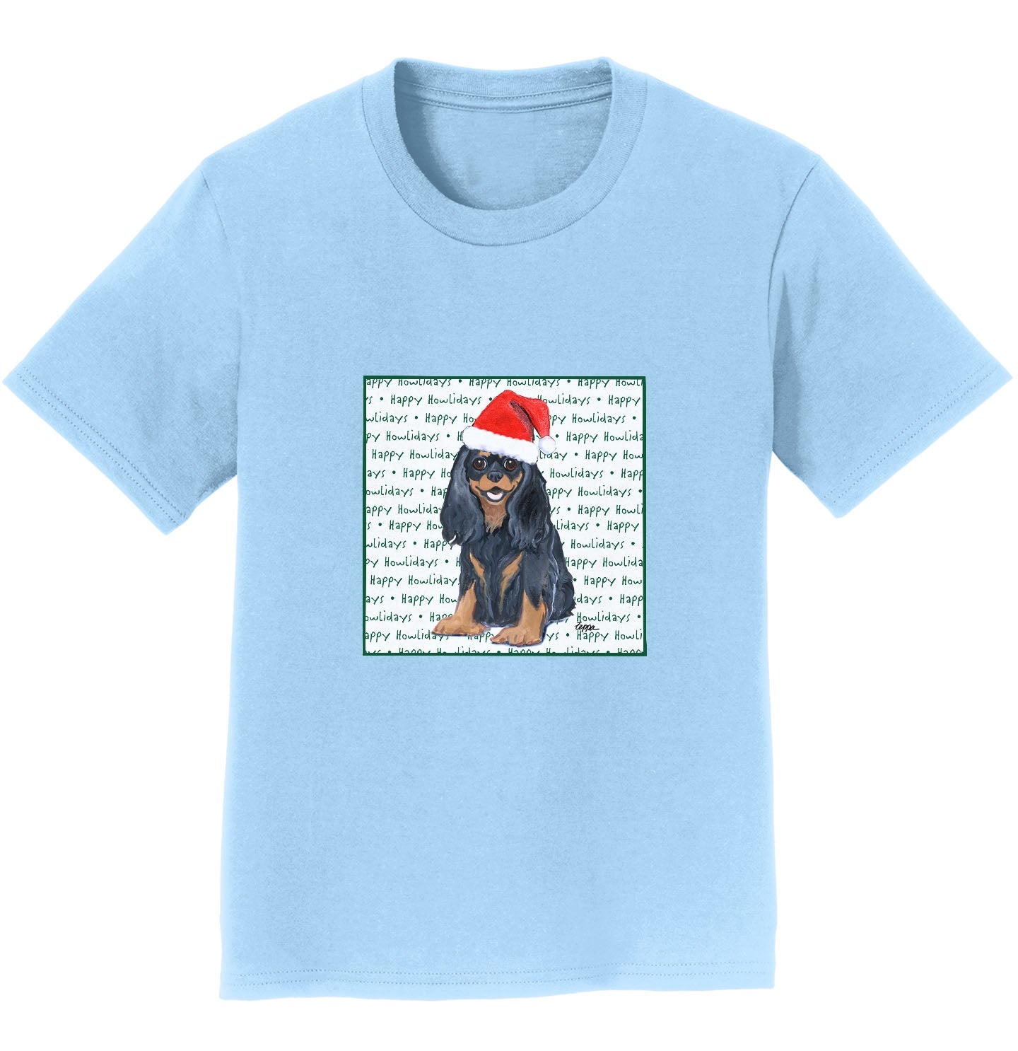 Cavalier King Charles Spaniel (Black & Tan) Happy Howlidays Text - Kids' Unisex T-Shirt