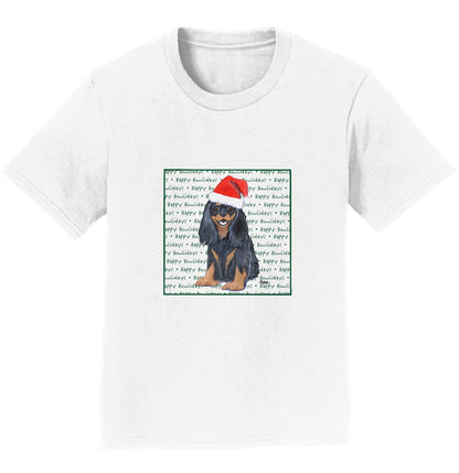 Cavalier King Charles Spaniel (Black & Tan) Happy Howlidays Text - Kids' Unisex T-Shirt