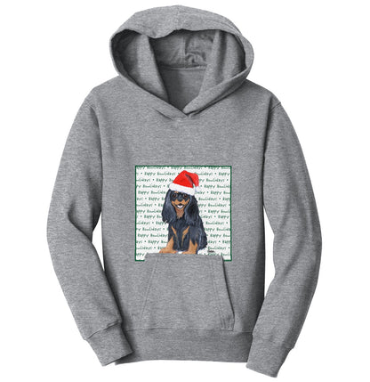 Cavalier King Charles Spaniel (Black & Tan) Happy Howlidays Text - Kids' Unisex Hoodie Sweatshirt