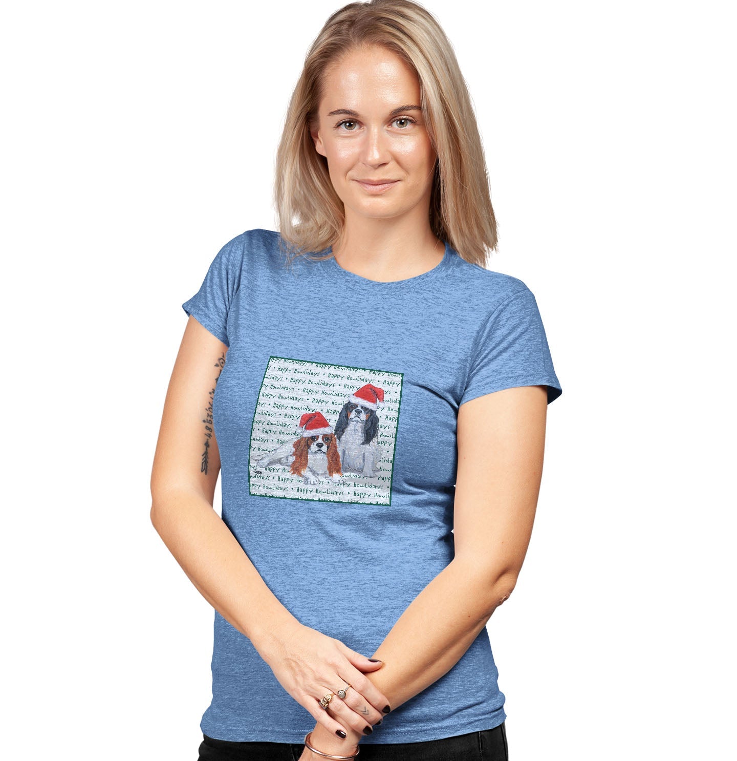 Cavalier King Charles Spaniel (Pair) Happy Howlidays Text - Women's Tri-Blend T-Shirt