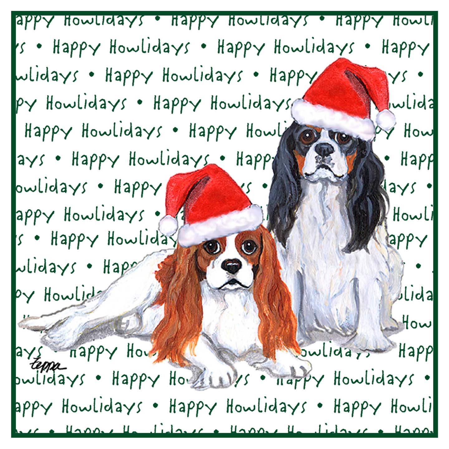 Cavalier King Charles Spaniel (Pair) Happy Howlidays Text - Women's V-Neck T-Shirt