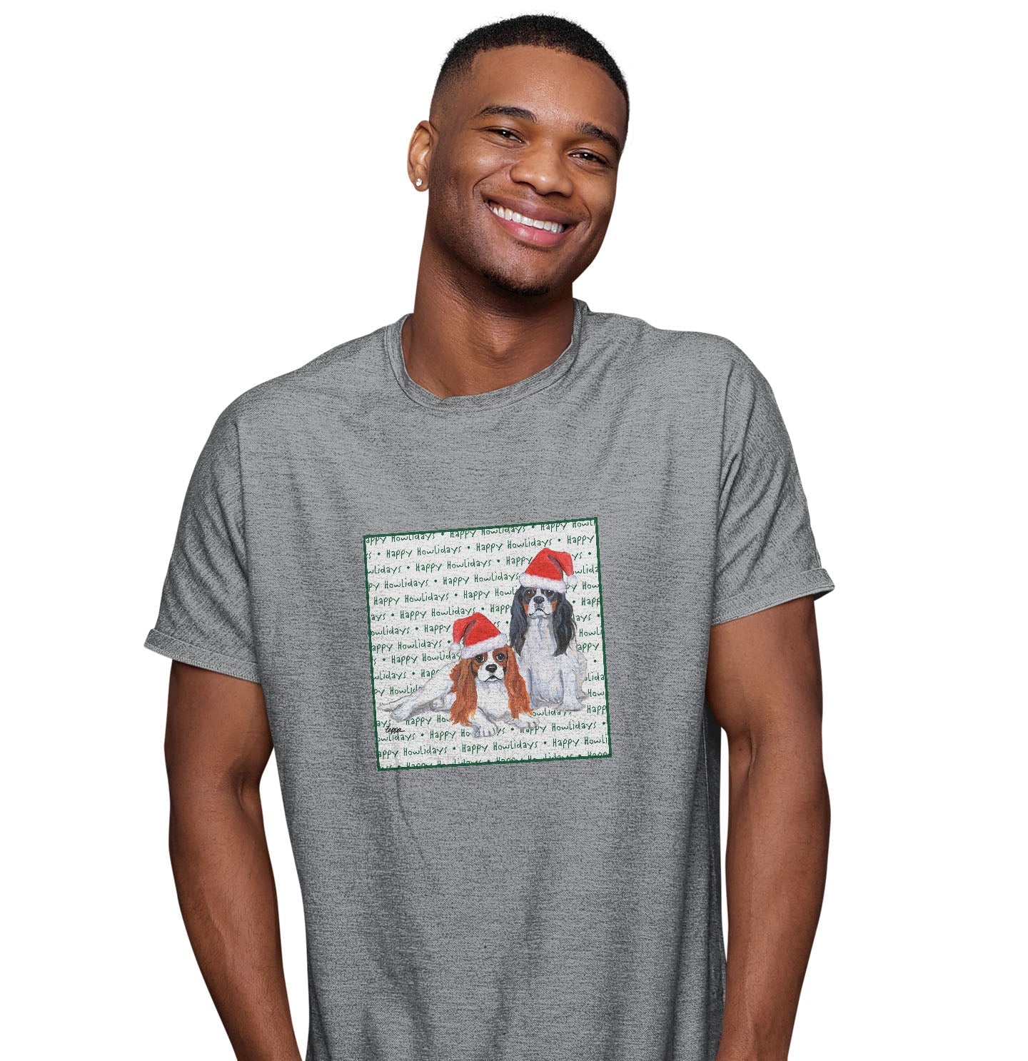 Cavalier King Charles Spaniel (Pair) Happy Howlidays Text - Adult Unisex T-Shirt