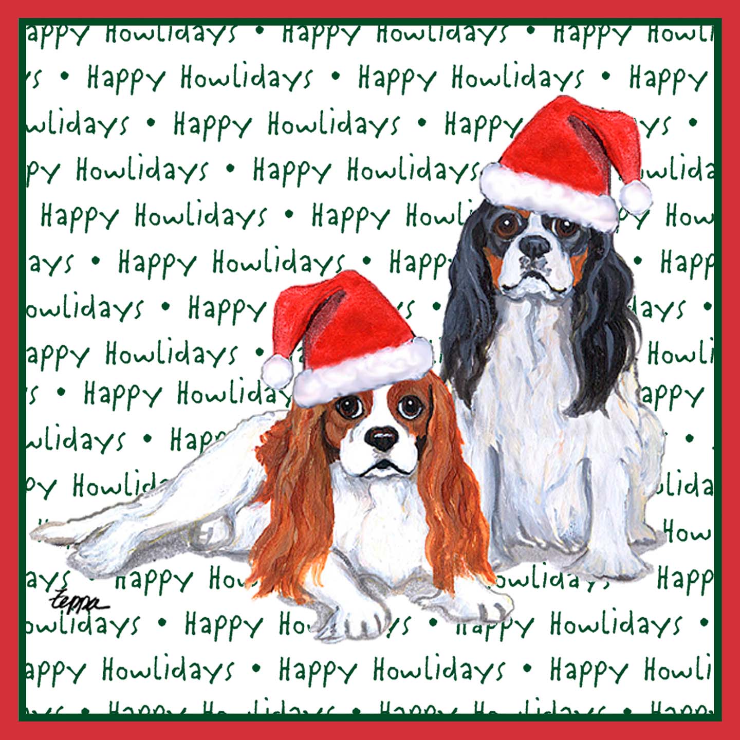 Cavalier King Charles Spaniel (Pair) Happy Howlidays Text - Adult Unisex T-Shirt