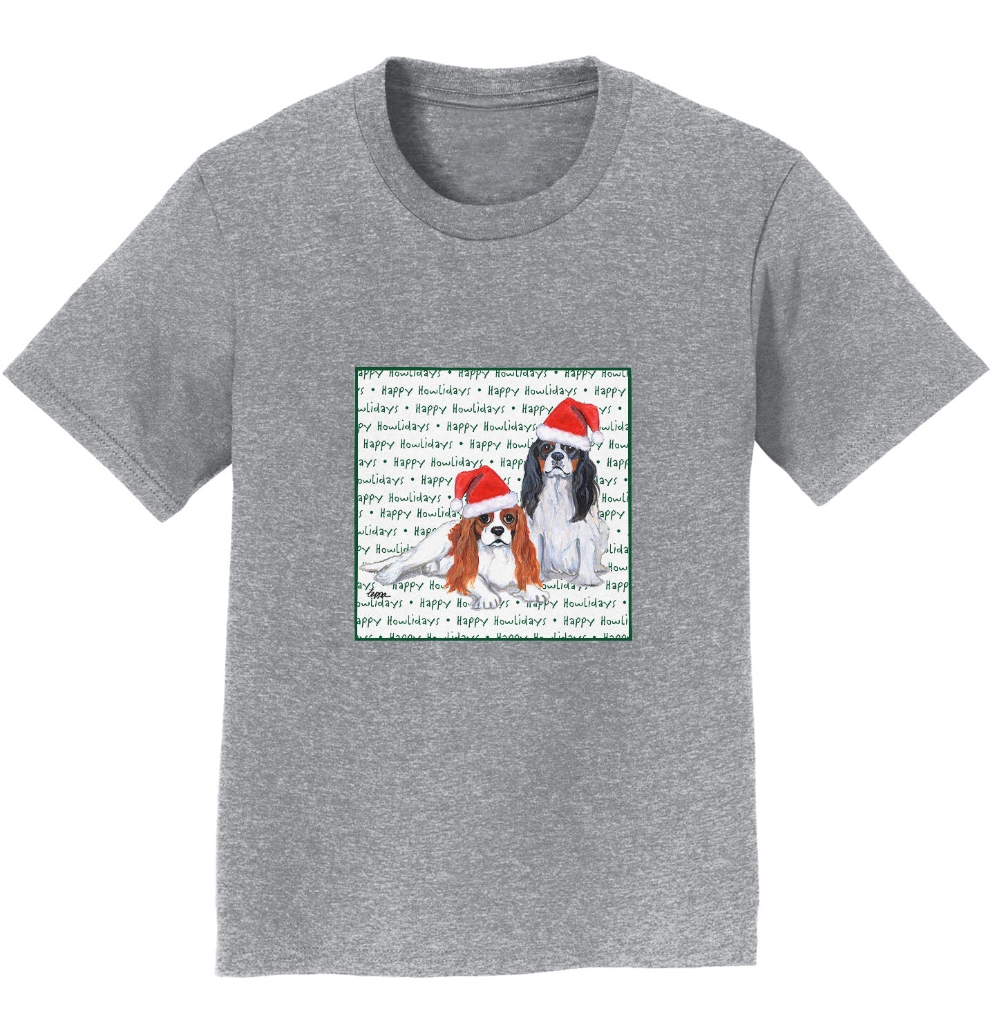 Cavalier King Charles Spaniel (Pair) Happy Howlidays Text - Kids' Unisex T-Shirt