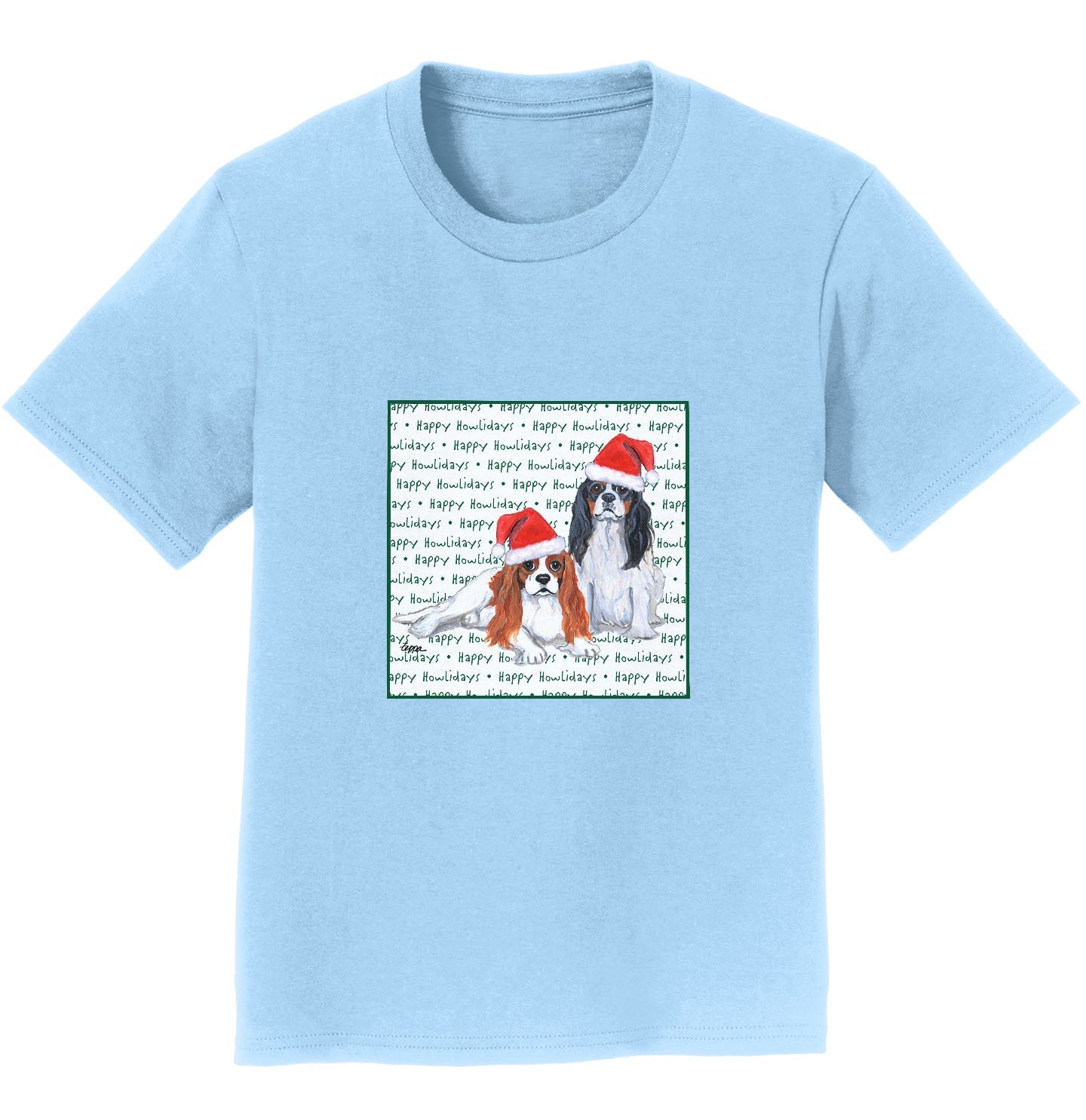 Cavalier King Charles Spaniel (Pair) Happy Howlidays Text - Kids' Unisex T-Shirt