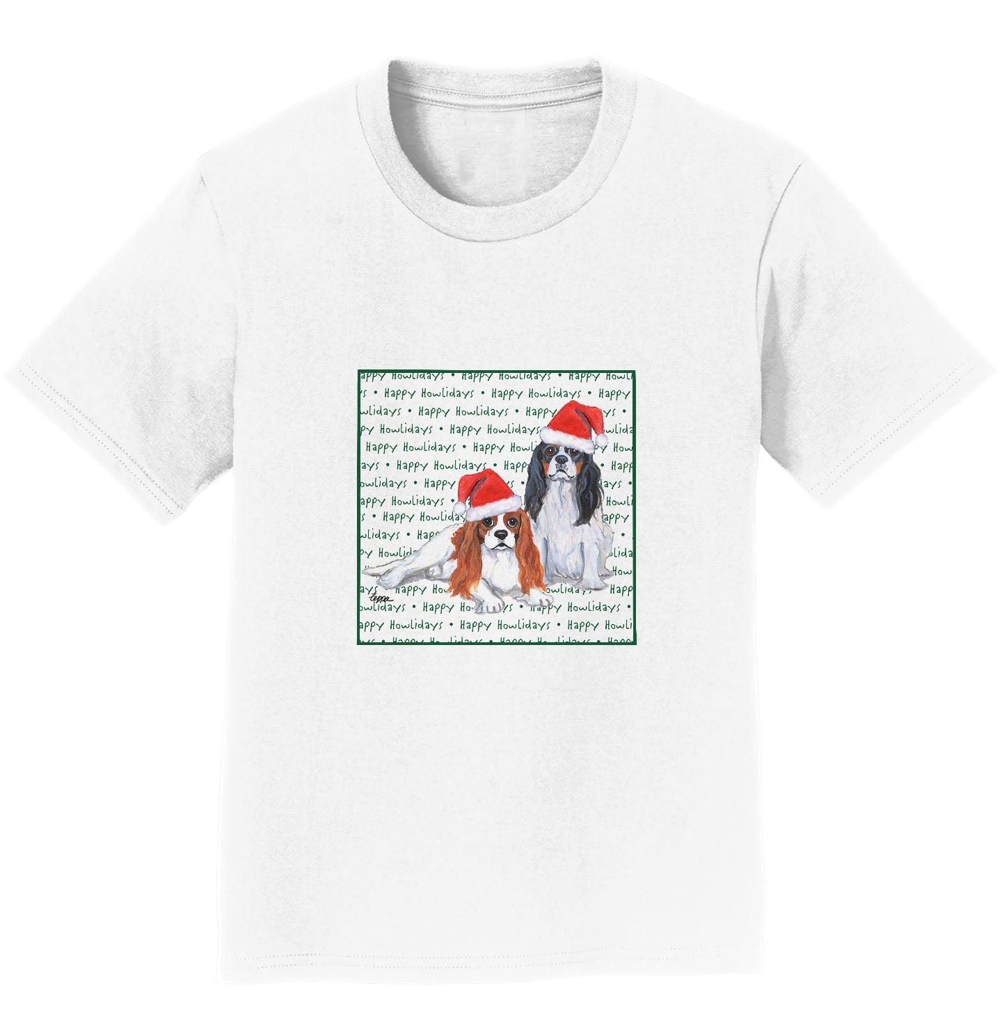Cavalier King Charles Spaniel (Pair) Happy Howlidays Text - Kids' Unisex T-Shirt