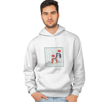 Cavalier King Charles Spaniel (Pair) Happy Howlidays Text - Adult Unisex Hoodie Sweatshirt