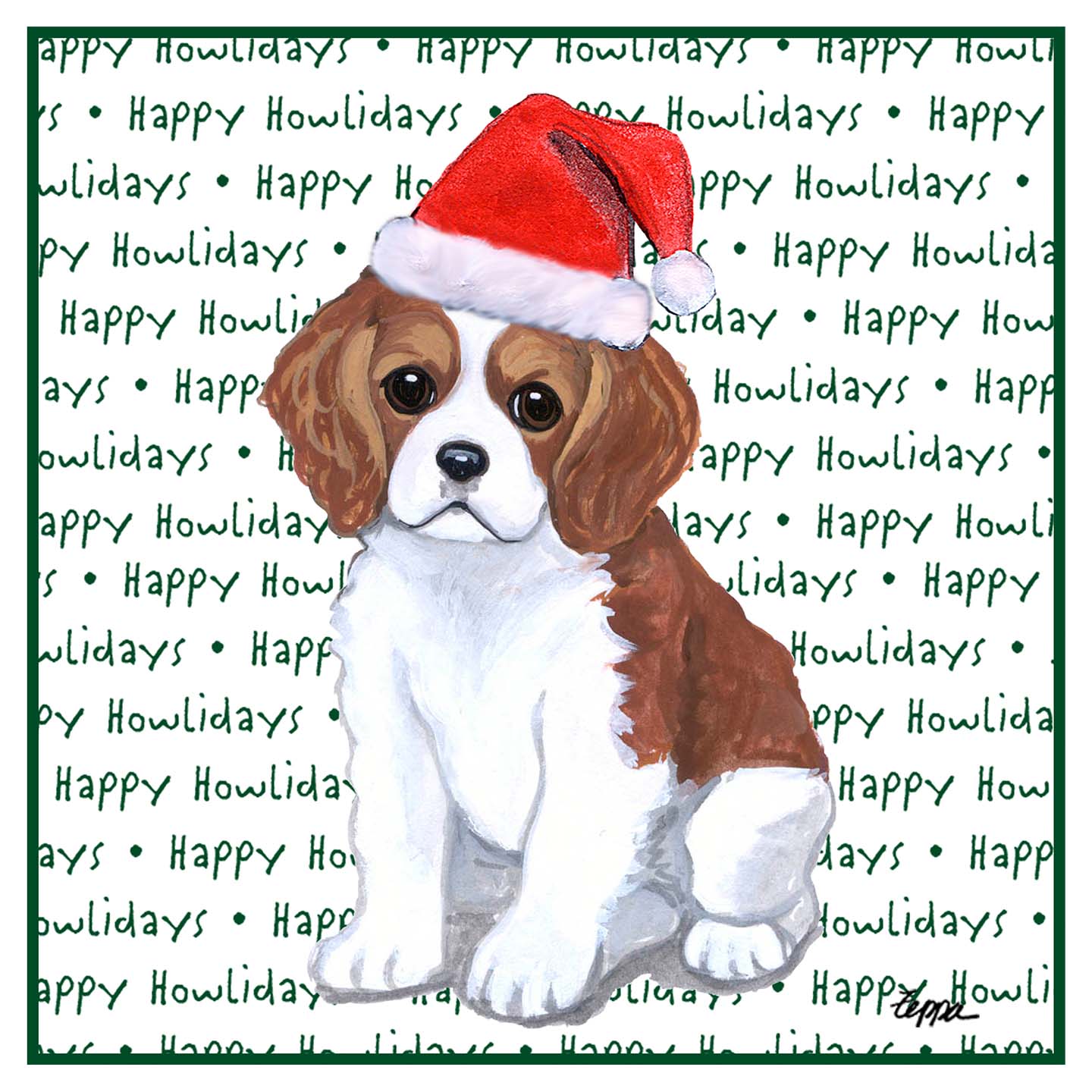 Cavalier King Charles Spaniel Puppy Happy Howlidays Text - Adult Unisex Hoodie Sweatshirt