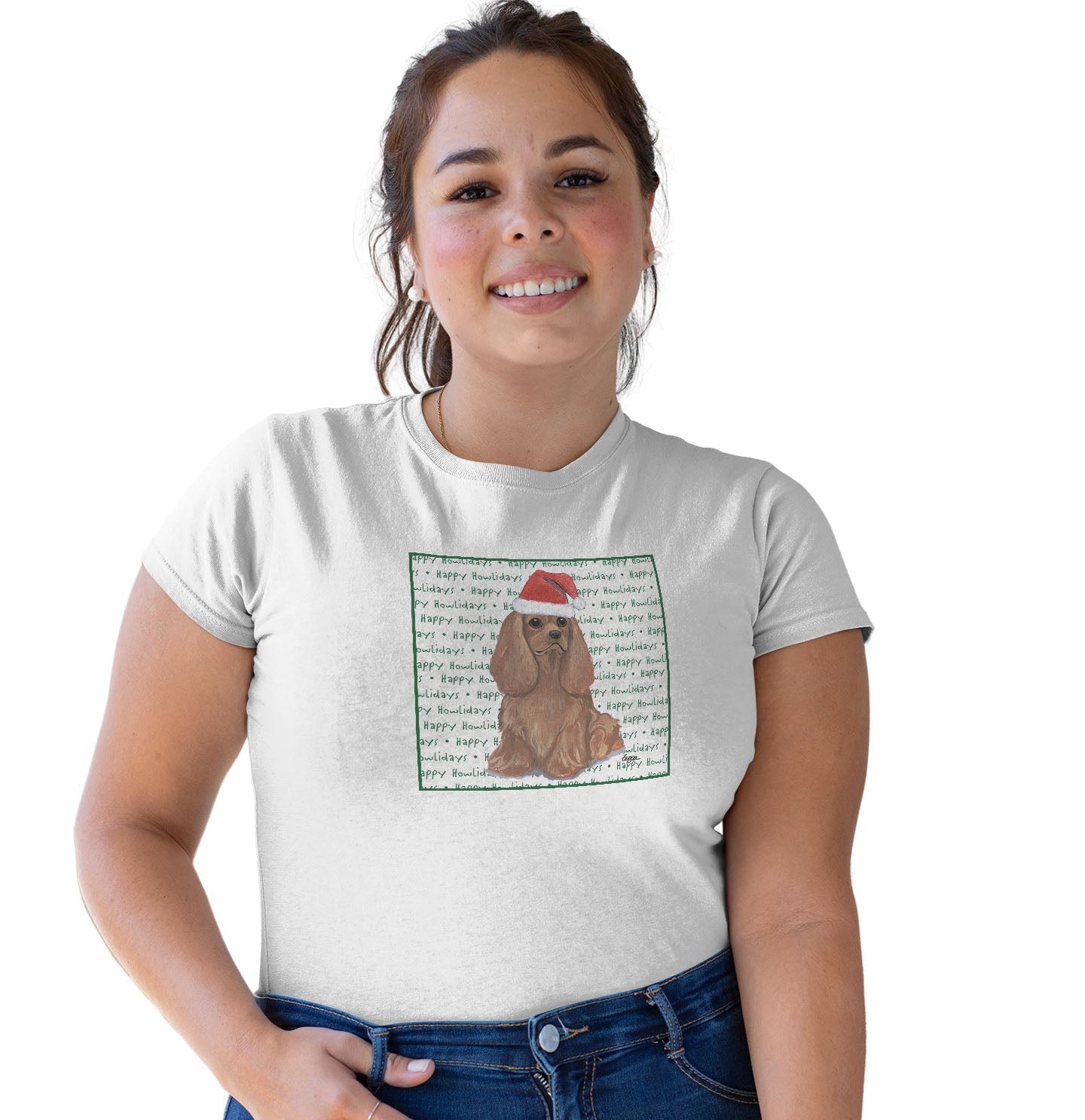 Cavalier King Charles Spaniel (Ruby) Happy Howlidays Text - Women's Tri-Blend T-Shirt