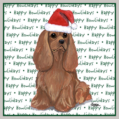 Cavalier King Charles Spaniel (Ruby) Happy Howlidays Text - Women's V-Neck Long Sleeve T-Shirt