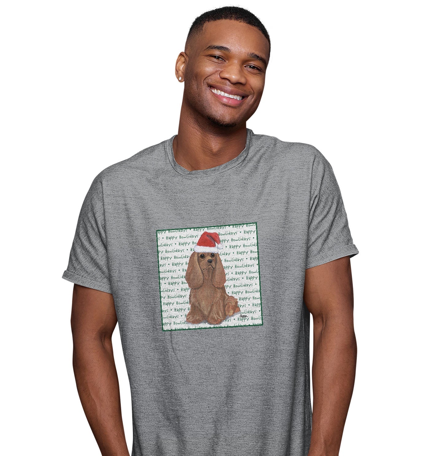 Cavalier King Charles Spaniel (Ruby) Happy Howlidays Text - Adult Unisex T-Shirt