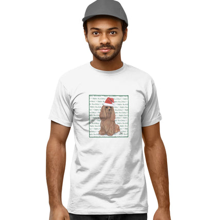 Cavalier King Charles Spaniel (Ruby) Happy Howlidays Text - Adult Unisex T-Shirt