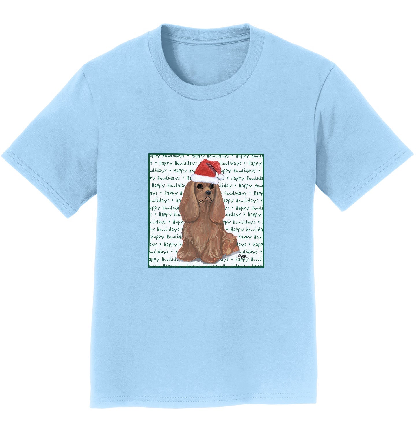 Cavalier King Charles Spaniel (Ruby) Happy Howlidays Text - Kids' Unisex T-Shirt