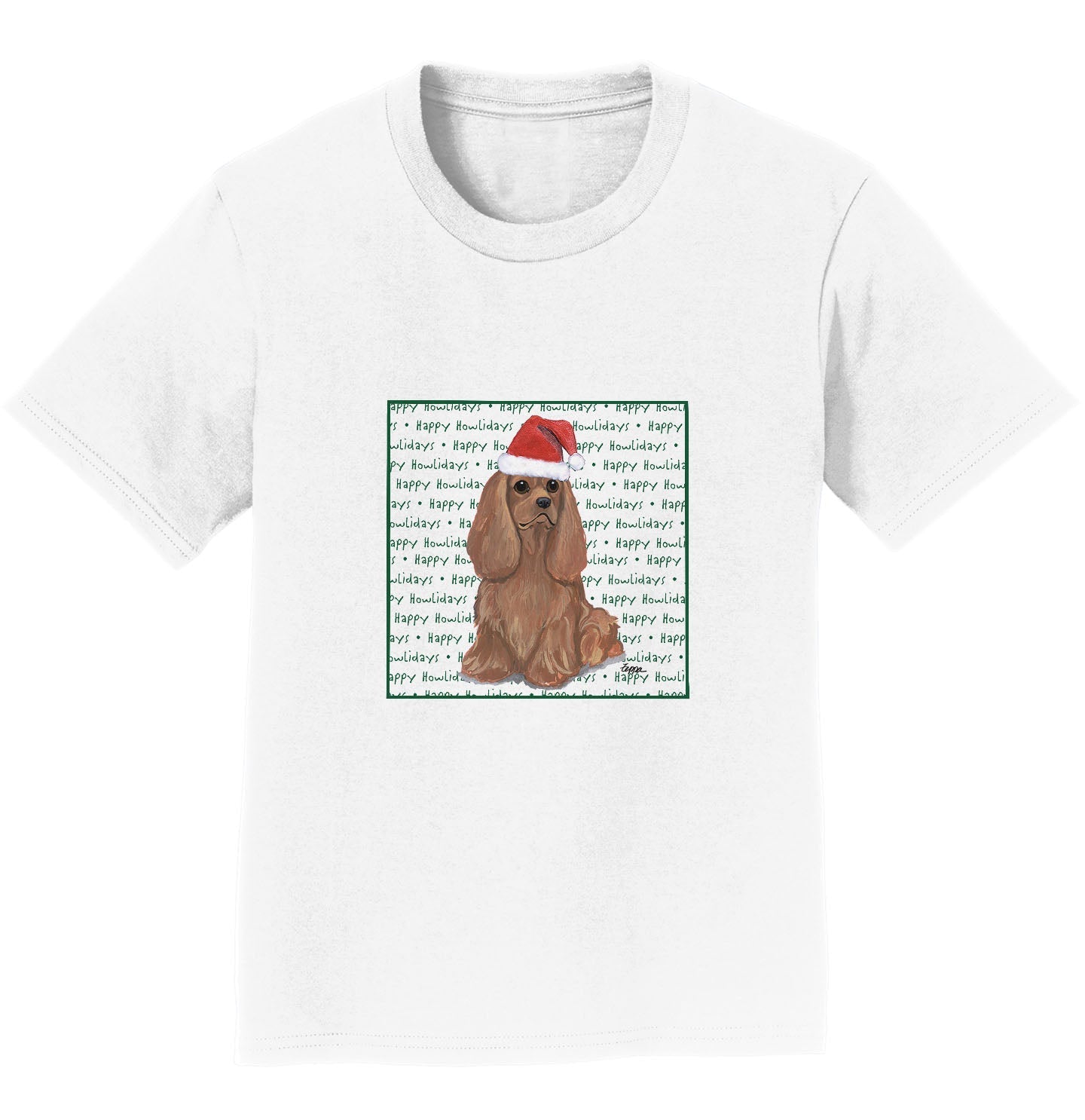 Cavalier King Charles Spaniel (Ruby) Happy Howlidays Text - Kids' Unisex T-Shirt