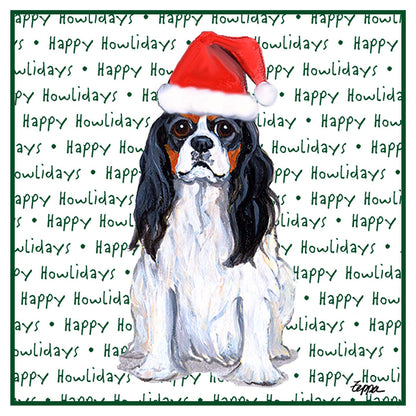 Cavalier King Charles Spaniel (Tri-Color) Happy Howlidays Text - Women's V-Neck T-Shirt