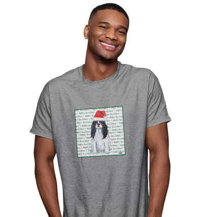 Cavalier King Charles Spaniel (Tri-Color) Happy Howlidays Text - Adult Unisex T-Shirt