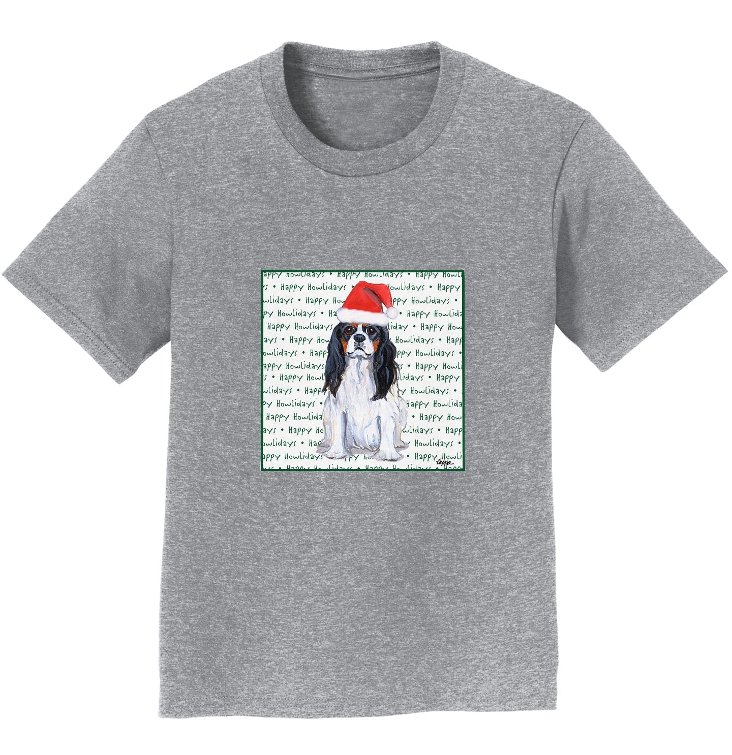 Cavalier King Charles Spaniel (Tri-Color) Happy Howlidays Text - Kids' Unisex T-Shirt