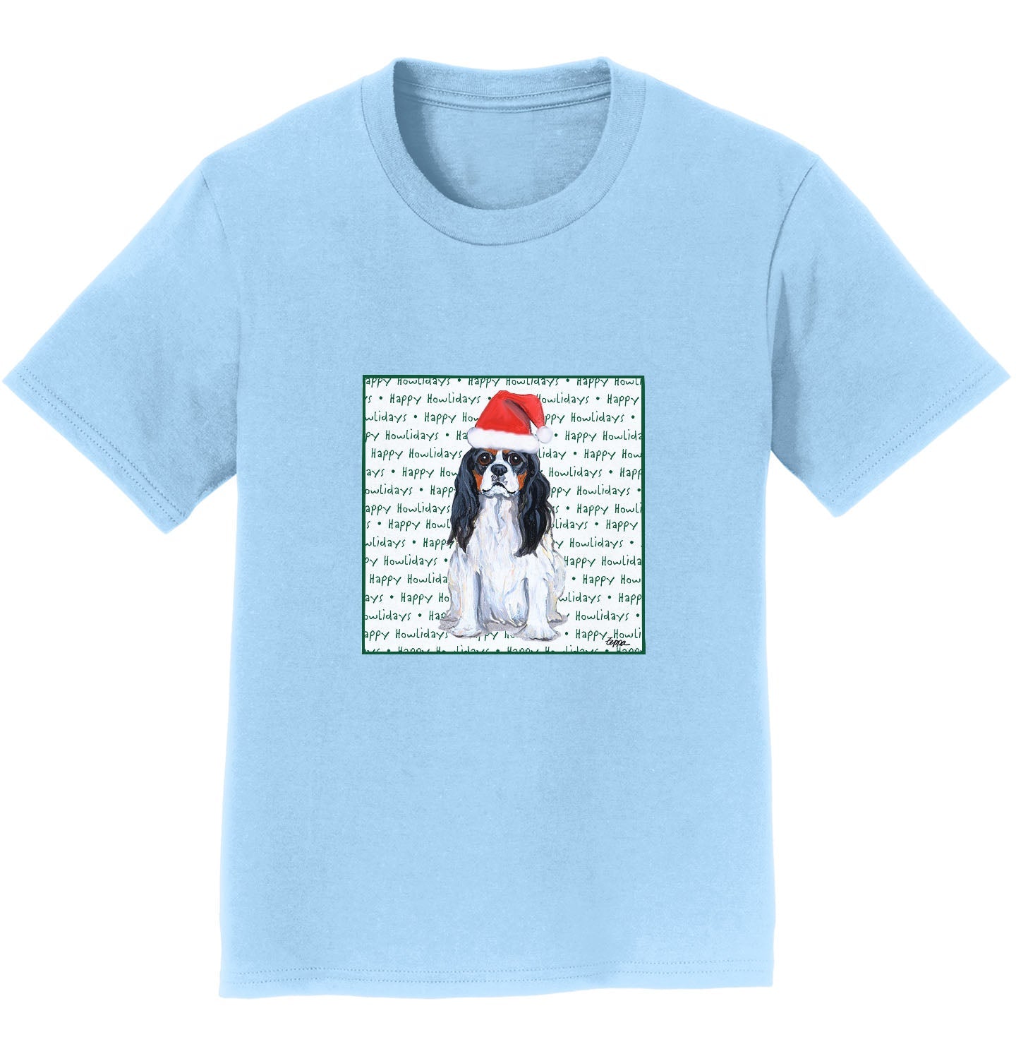 Cavalier King Charles Spaniel (Tri-Color) Happy Howlidays Text - Kids' Unisex T-Shirt