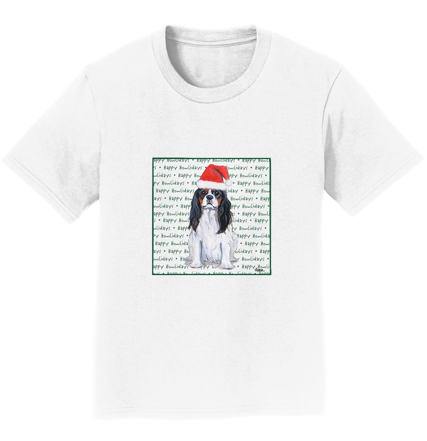 Cavalier King Charles Spaniel (Tri-Color) Happy Howlidays Text - Kids' Unisex T-Shirt