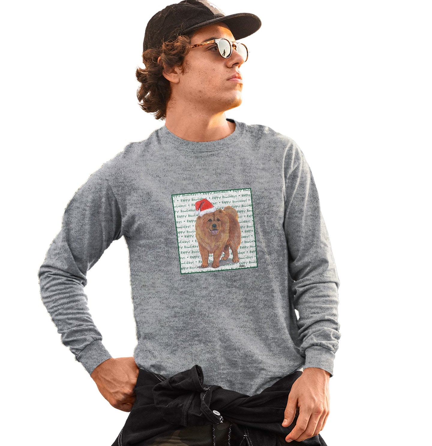 Chow Chow Happy Howlidays Text - Adult Unisex Long Sleeve T-Shirt
