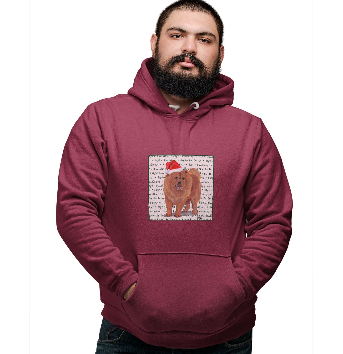 Chow Chow Happy Howlidays Text - Adult Unisex Hoodie Sweatshirt