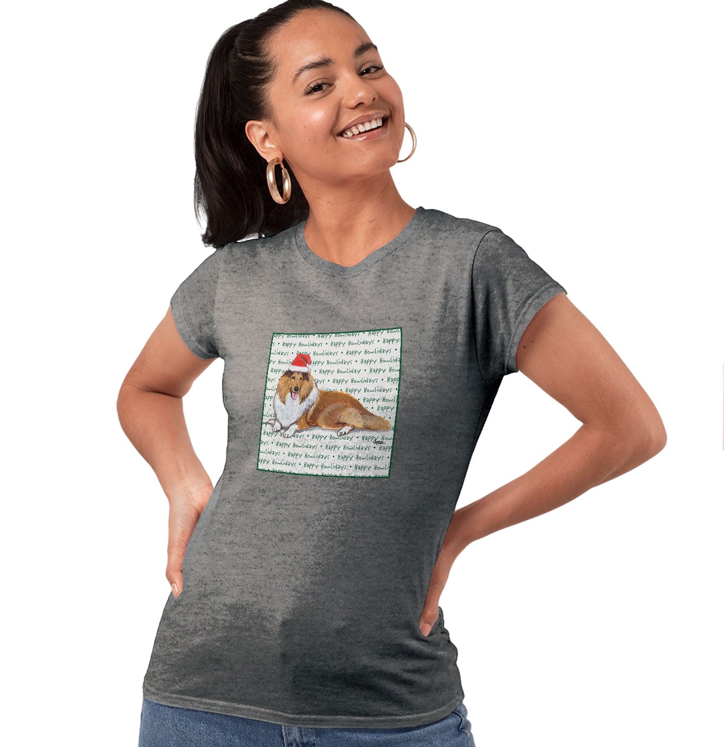 Collie Happy Howlidays Text - Women's Tri-Blend T-Shirt