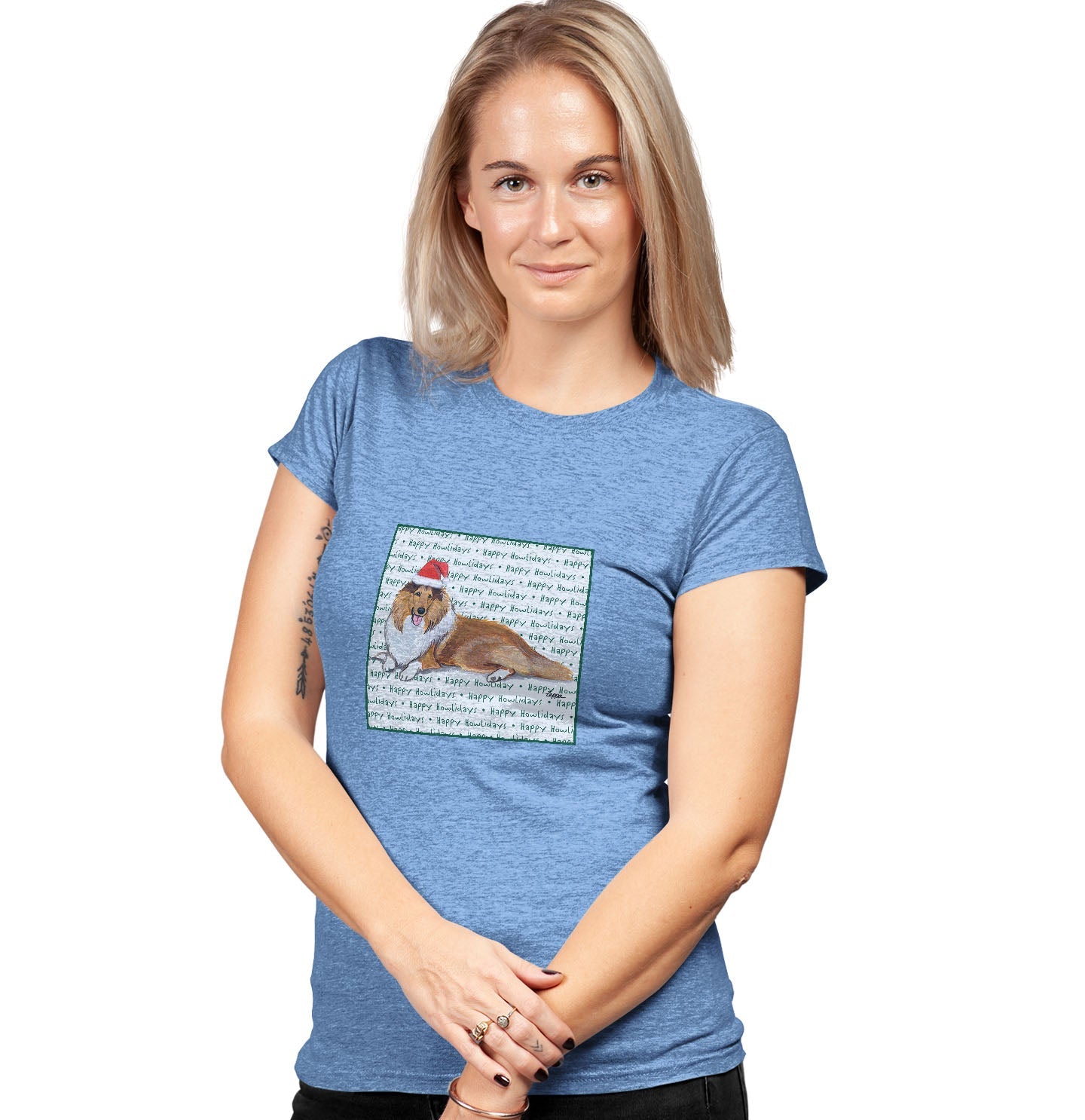 Collie Happy Howlidays Text - Women's Tri-Blend T-Shirt