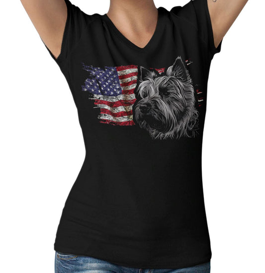 Patriotic Cairn Terrier American Flag - Women's V-Neck T-Shirt