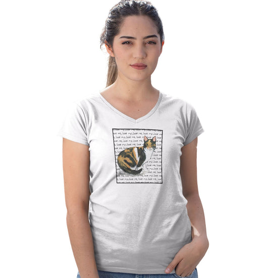Calico Cat Love Text - Women's V-Neck T-Shirt
