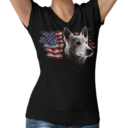 Patriotic Canaan Dog American Flag - Women's V-Neck T-Shirt