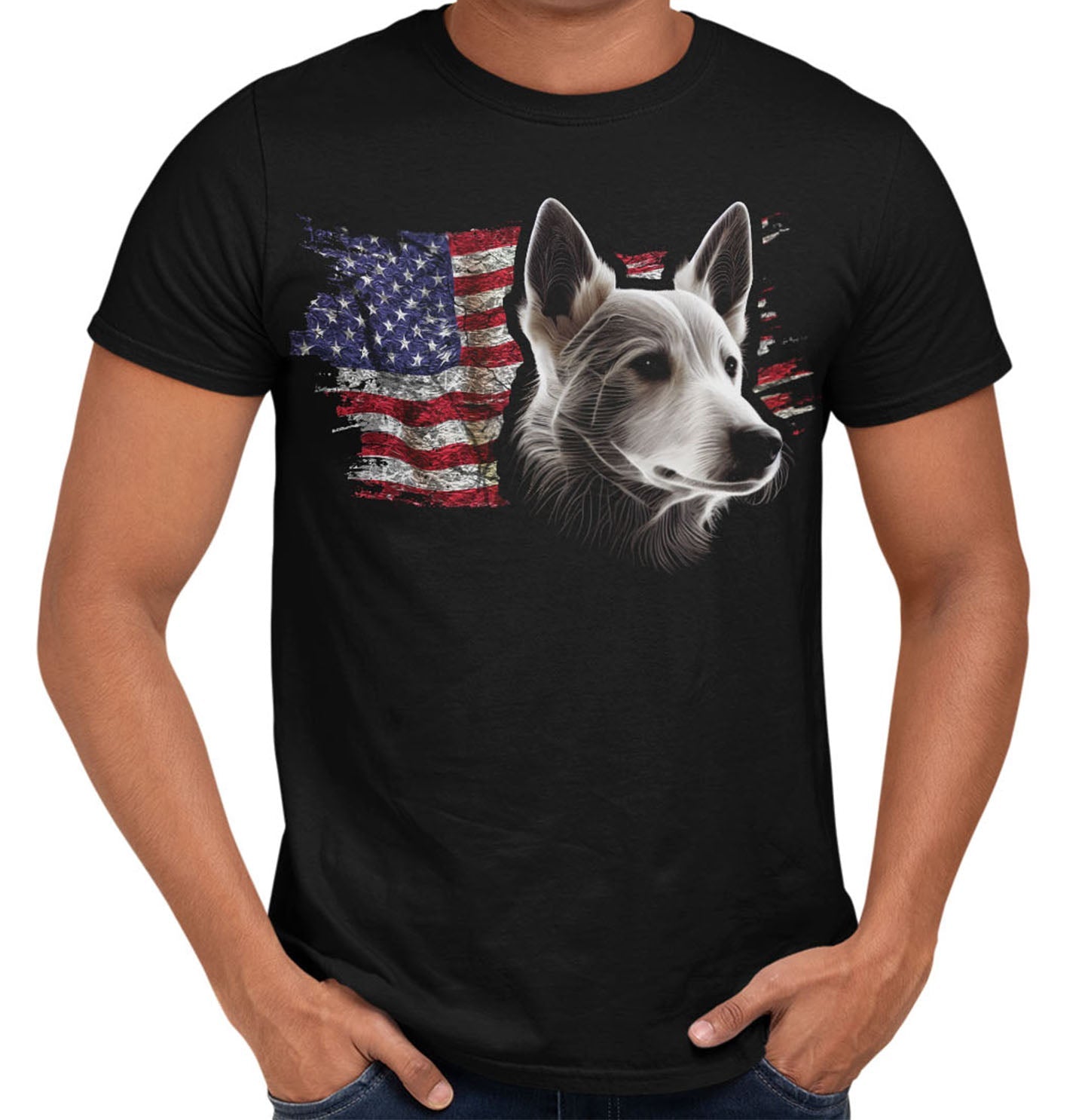 Patriotic Canaan Dog American Flag - Adult Unisex T-Shirt