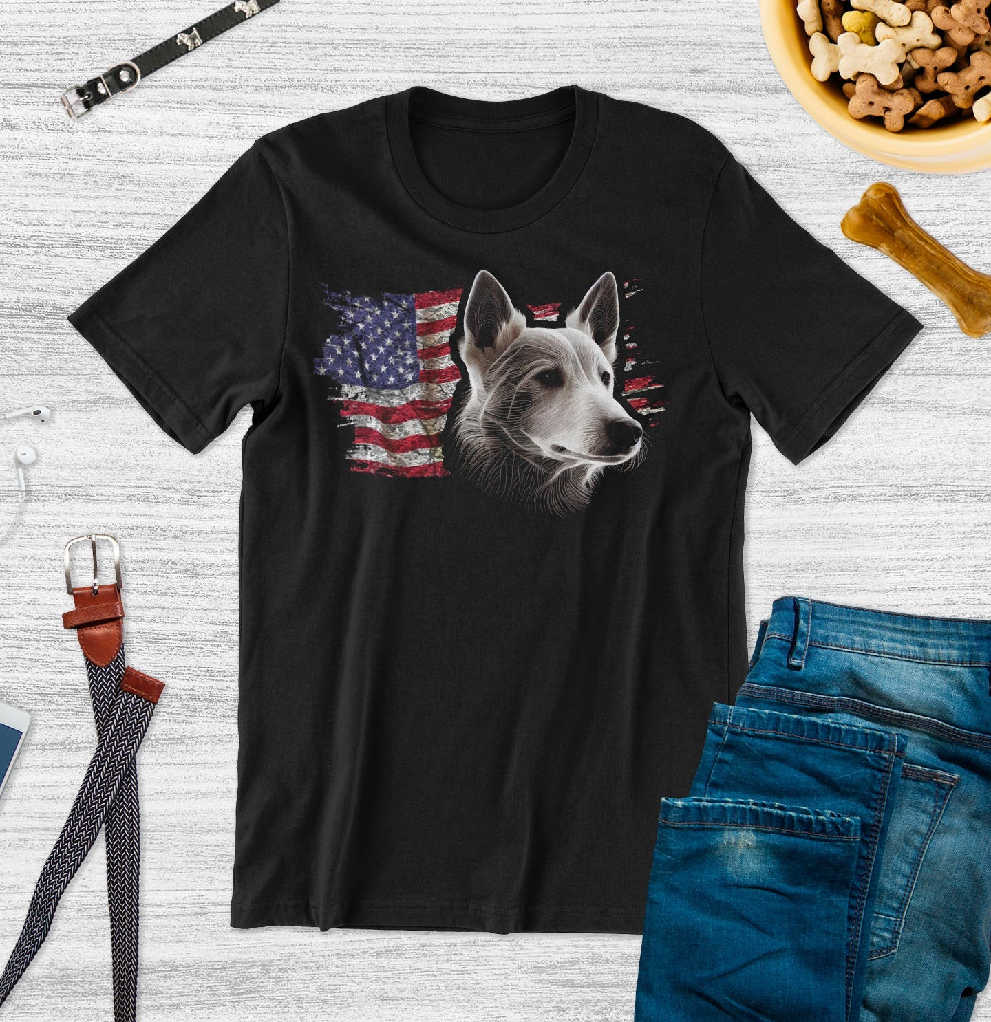 Patriotic Canaan Dog American Flag - Adult Unisex T-Shirt