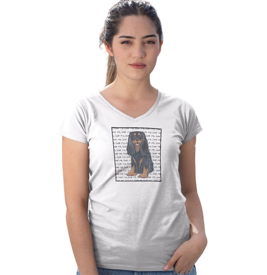 Black & Tan Cavalier Love Text - Women's V-Neck T-Shirt