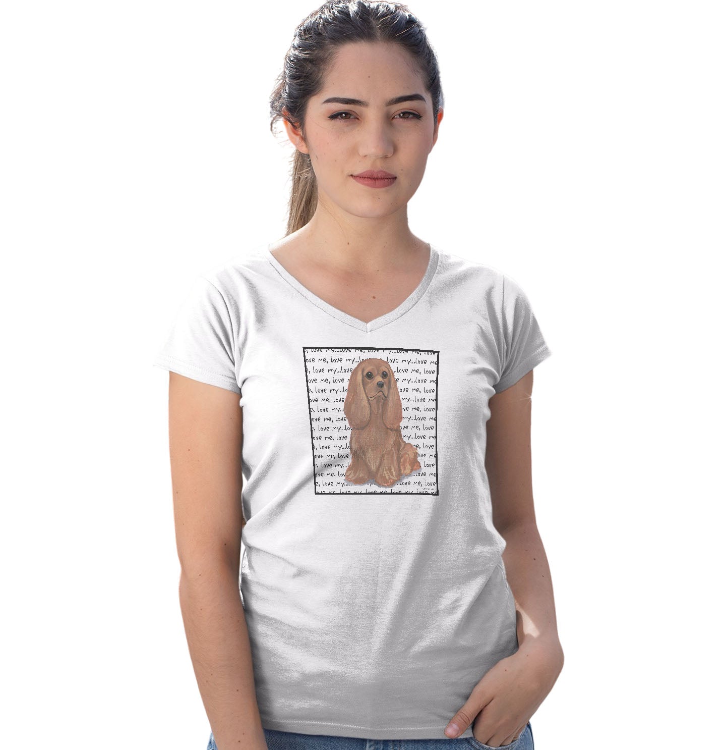 Ruby Cavalier Love Text - Women's V-Neck T-Shirt