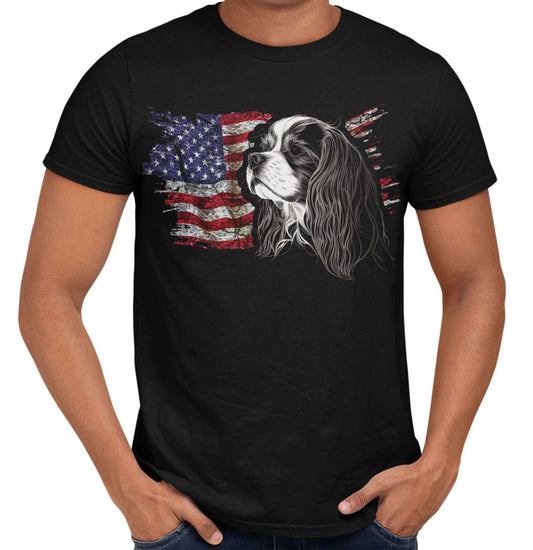 Patriotic Cavalier King Charles Spaniel American Flag - Adult Unisex T-Shirt