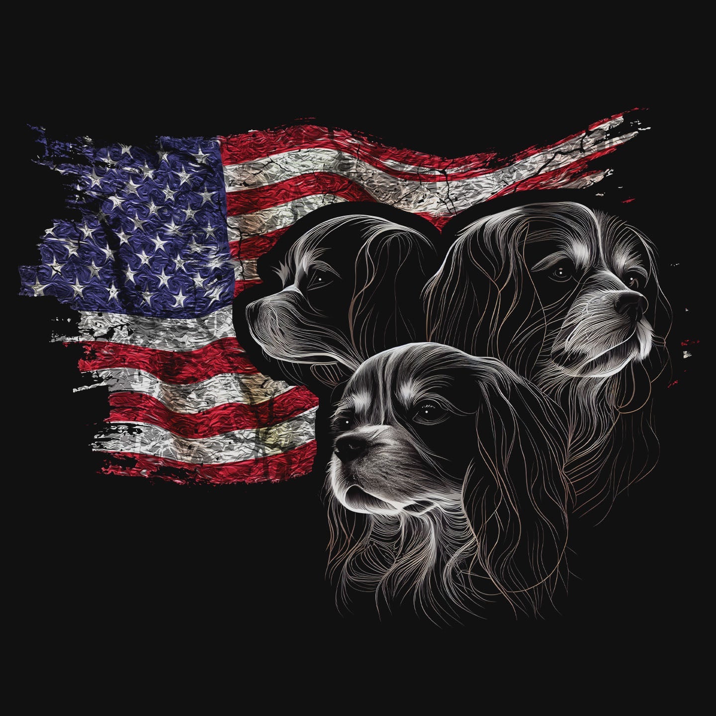 Patriotic Cavalier King Charles Spaniels American Flag - Adult Unisex T-Shirt