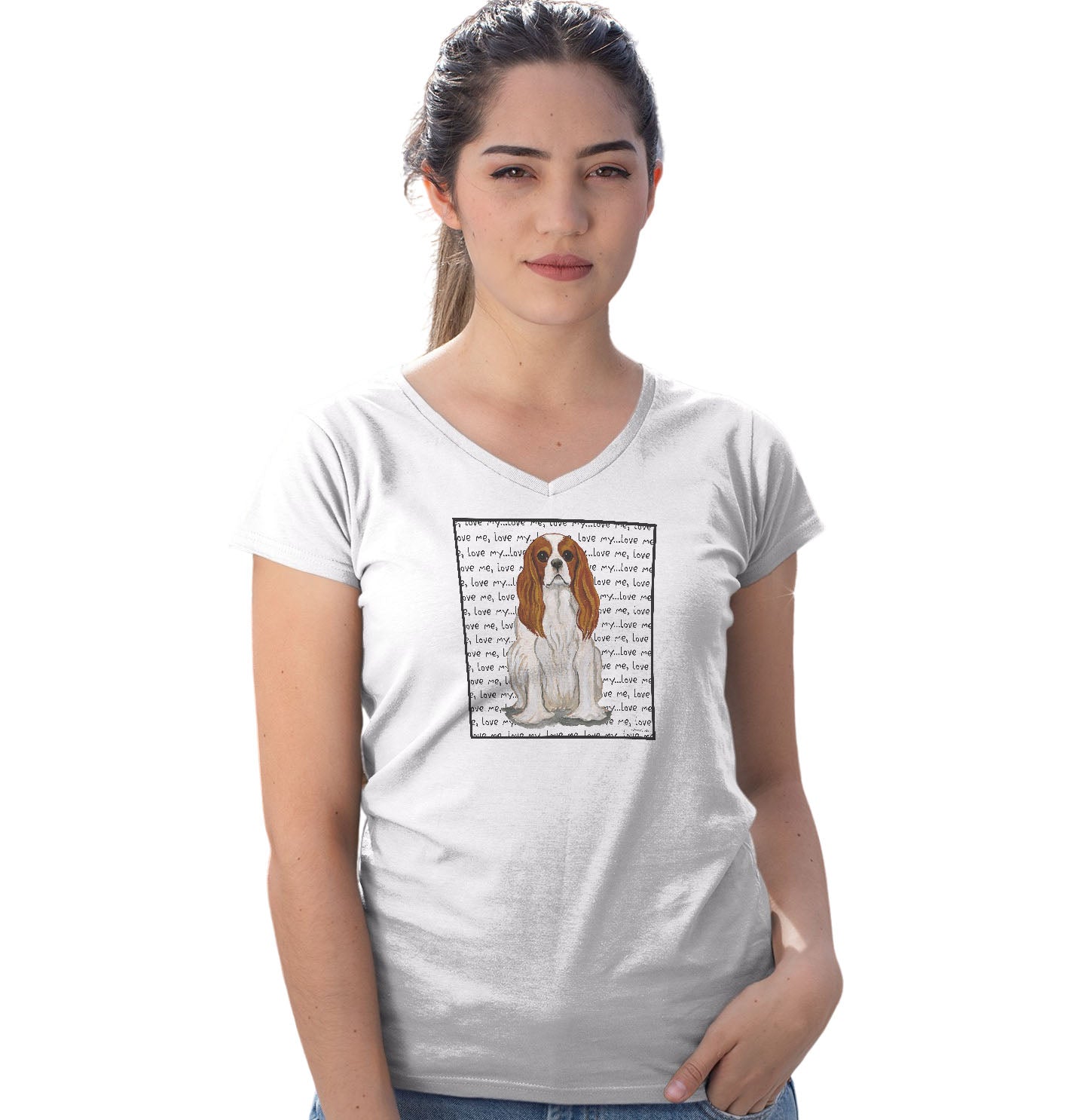 Blenheim Cavalier Love Text - Women's V-Neck T-Shirt