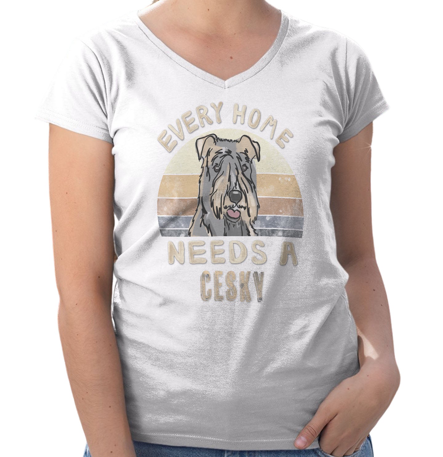 Every Home Needs a Cesky Terrier - Women's V-Neck T-Shirt