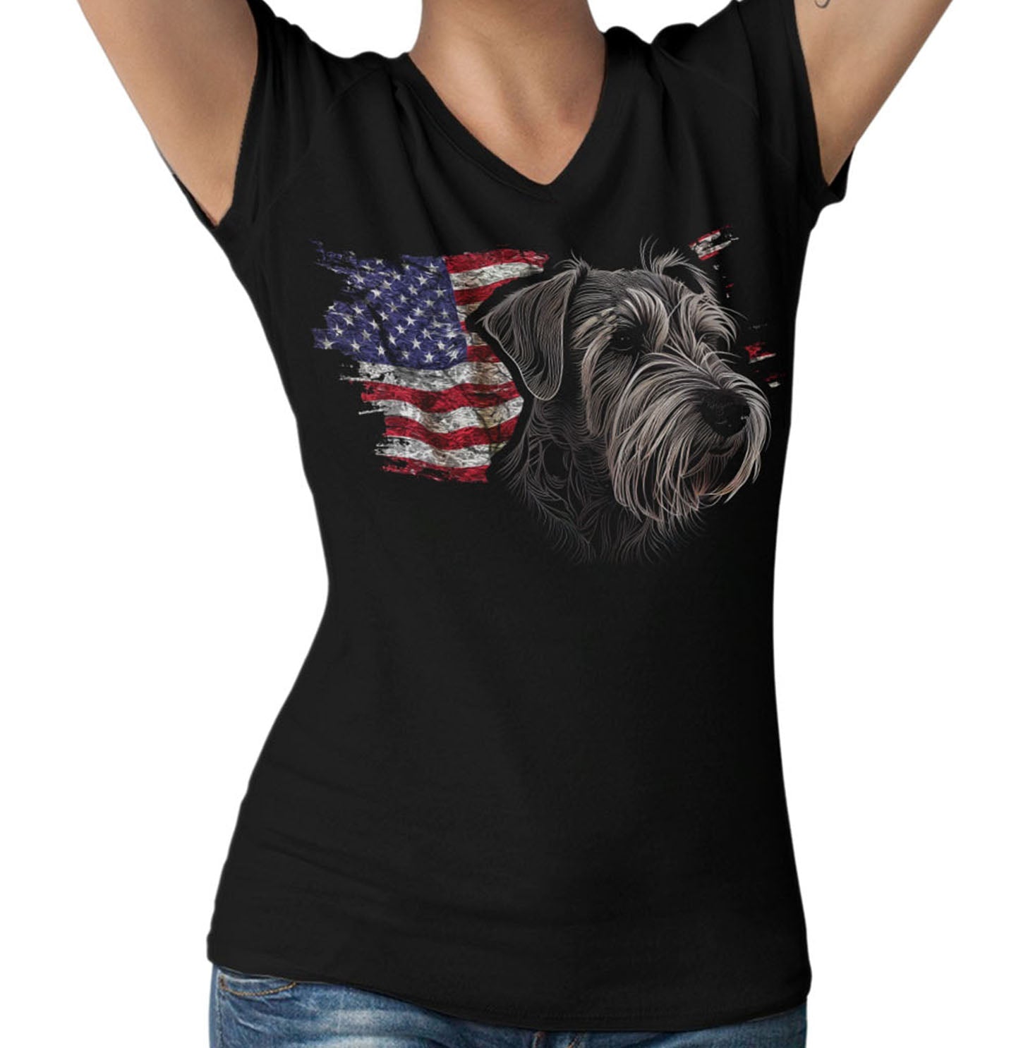 Patriotic Cesky Terrier American Flag - Women's V-Neck T-Shirt