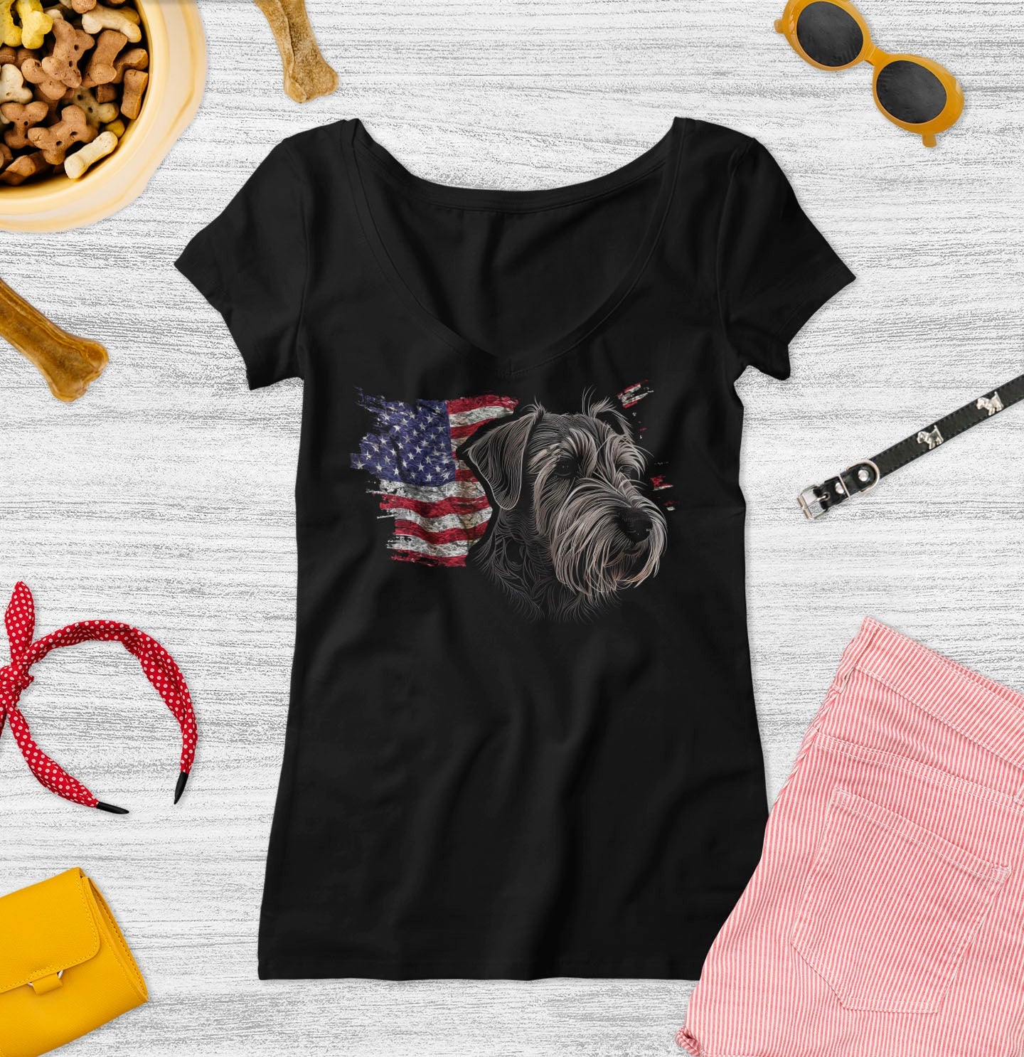 Patriotic Cesky Terrier American Flag - Women's V-Neck T-Shirt