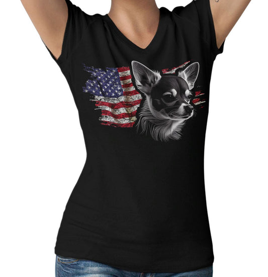 Patriotic Chihuahua American Flag - Women's V-Neck T-Shirt