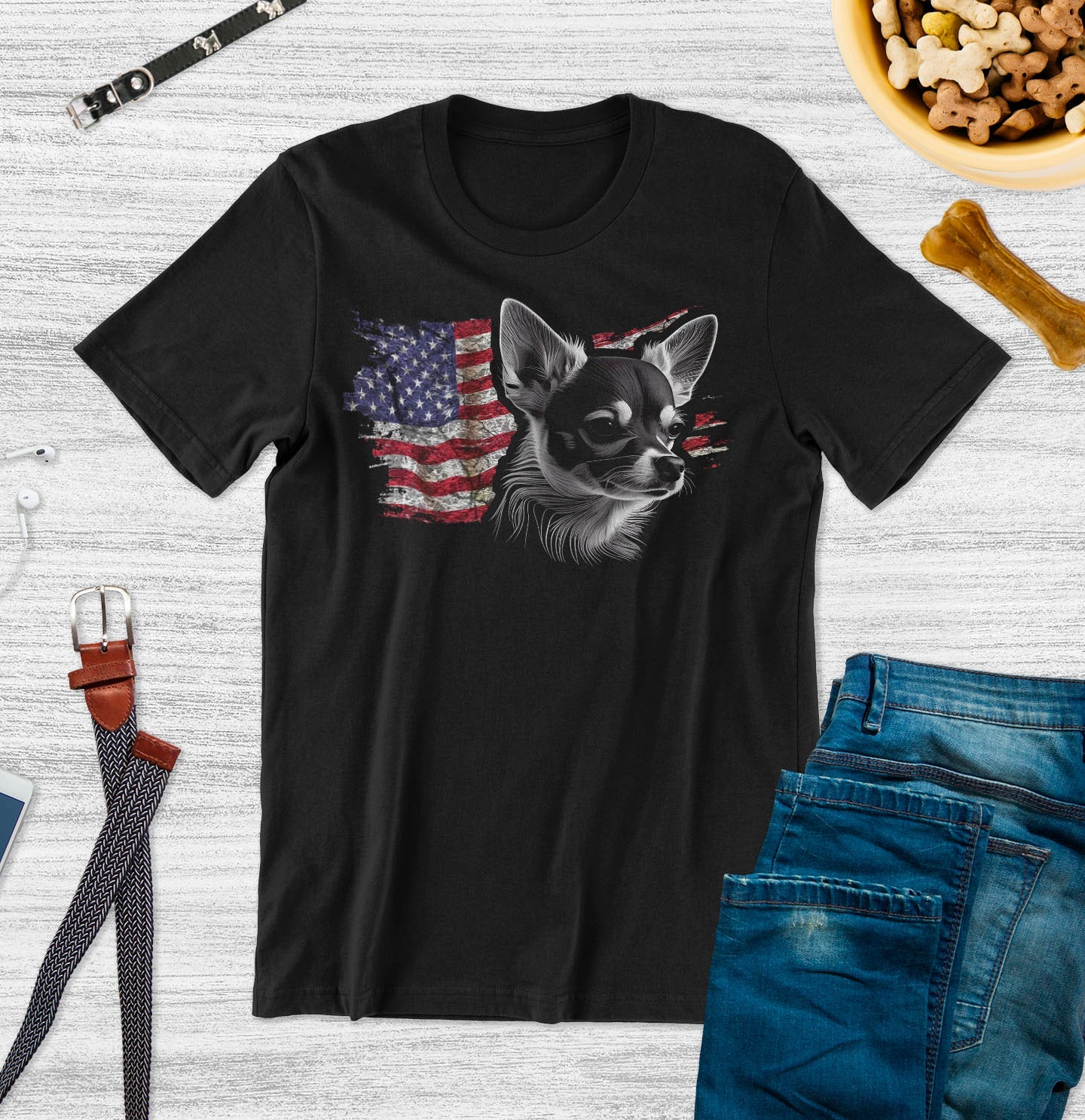 Patriotic Chihuahua American Flag - Adult unisex T-Shirt Medium