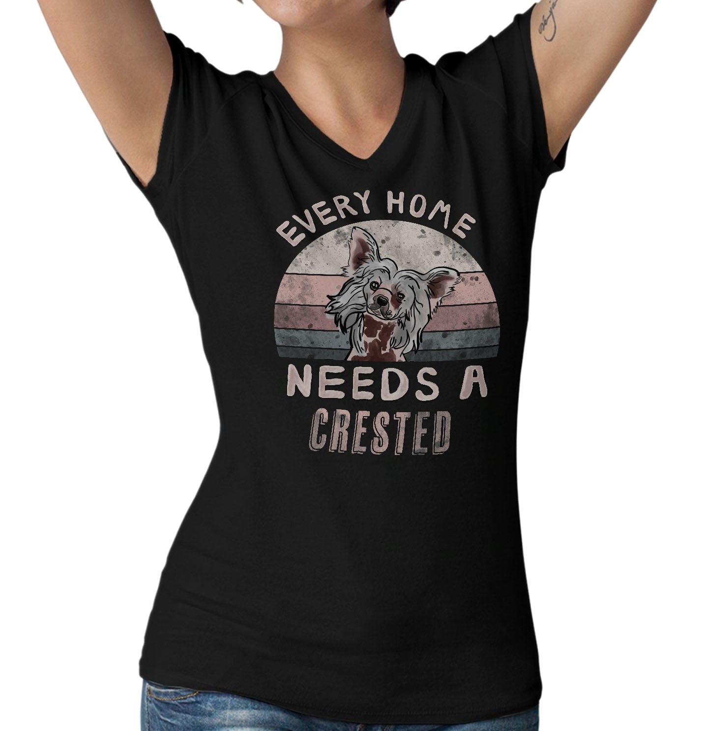 Every Home Needs a Chinese Crested - Women's V-Neck T-Shirt