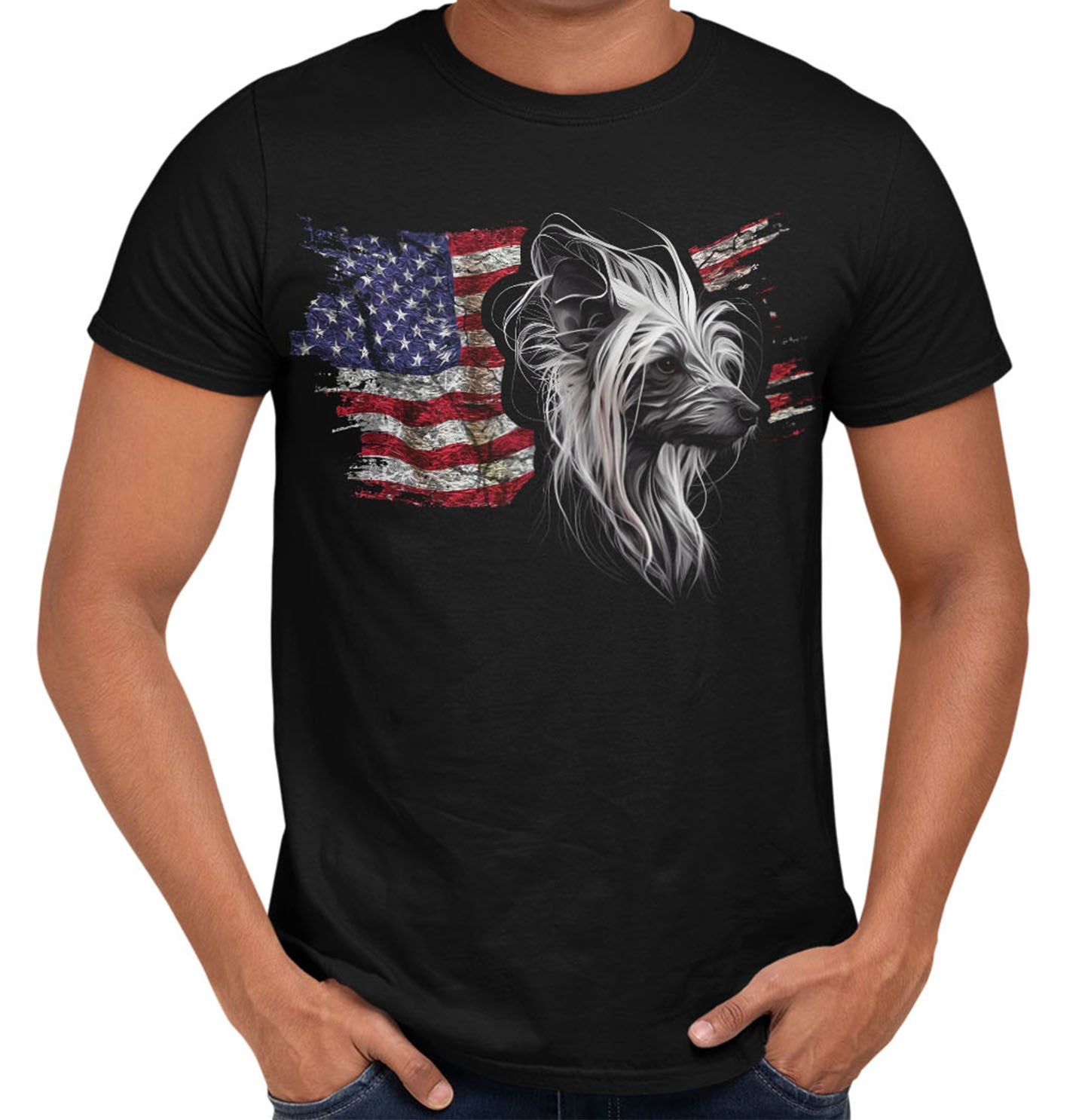 Patriotic Chinese Crested American Flag - Adult Unisex T-Shirt