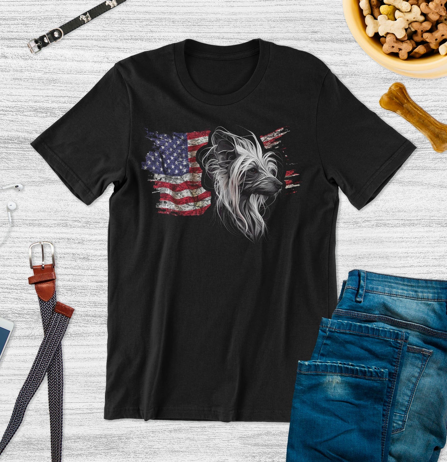 Patriotic Chinese Crested American Flag - Adult Unisex T-Shirt