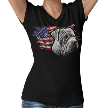 Patriotic Chinese Shar-Pei American Flag - Women's V-Neck T-Shirt