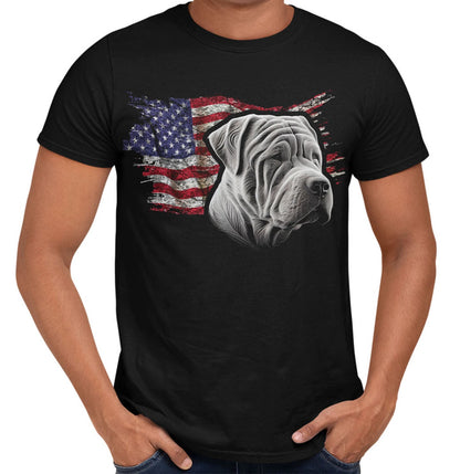 Patriotic Chinese Shar-Pei American Flag - Adult Unisex T-Shirt